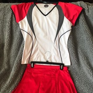 Red/Black matching tennis top and skirt, Bolle, M